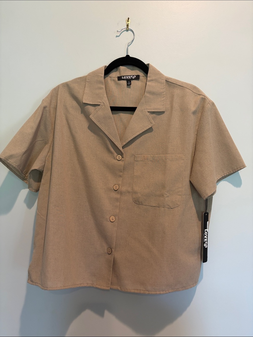 Love Tan Short-Sleeve Camp Collar Button-Down Shirt